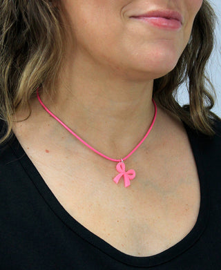 Pink Leatherette Choker Necklace with Bow Charm #ACN2671PINK-BOW - Pendant/Charm Necklace