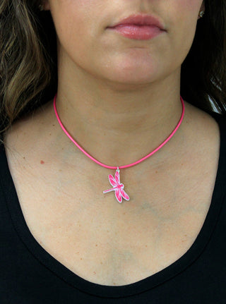 Pink Leatherette Choker Necklace with Dragonfly Charm #ACN2671PINK-DFLY - Pendant/Charm Necklace