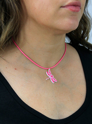 Pink Leatherette Choker Necklace with Dragonfly Charm #ACN2671PINK-DFLY - Pendant/Charm Necklace