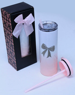 Pink Ombre’ 20oz Skinny Tumbler with Hook Handle & 2 Lids #TSK207PW-BOW - Insulated Mug/Tumbler