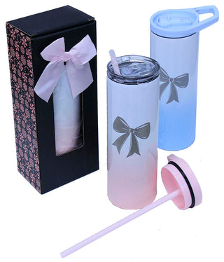 Pink Ombre’ 20oz Skinny Tumbler with Hook Handle & 2 Lids #TSK207PW-BOW - Insulated Mug/Tumbler