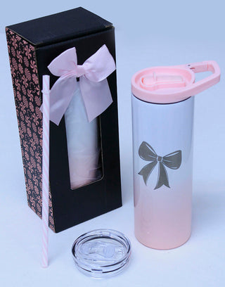 Pink Ombre’ 20oz Skinny Tumbler with Hook Handle & 2 Lids #TSK207PW-BOW - Insulated Mug/Tumbler