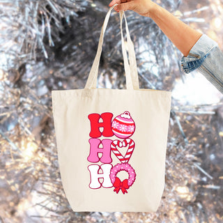 Pink & Red Ho Ho Ho Large Canvas Tote #HPT2518-HOHO - Tote Bag - Women’s