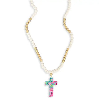 Preppy Floral Cross Necklace Colorful Christian Faith Jewelry Gift #ACN-100-CROSS-PREP - Pendant/Charm Necklace