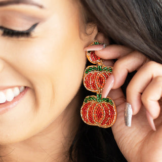 Pumpkin Beaded Earrings Fall Statement Jewelry Thanksgiving Gift #VLJE0097-PUM