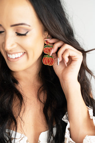 Pumpkin Beaded Earrings Fall Statement Jewelry Thanksgiving Gift #VLJE0097-PUM
