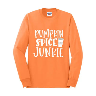 Pumpkin Spice Junkie Long Sleeve Shirt Funny Fall Coffee Graphic #HPLS-JUNKIE