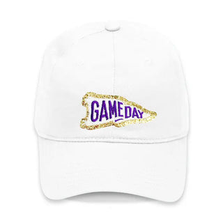 Purple Baseball Pennant Patch Hat White Gameday Cap Unisex #L190-WHT-GDPEN-PUR - Baseball Cap - Women’s