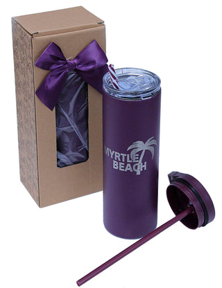 Purple Skinny 20oz Tumbler with Hook Handle & Clear Lid Set #TSK204PU-CUSTOM - Insulated Mug/Tumbler