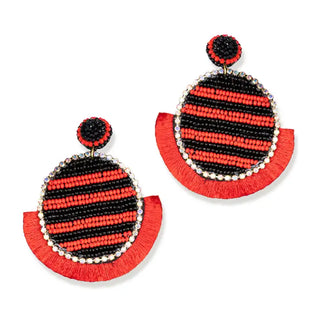 Red Black Tailgate Earrings Beaded Football Game Day Jewelry #VLJ2887-RED - Dangle Earrings