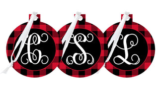 Red Buffalo Check Round Ornament Single Initial Pre-Pack
