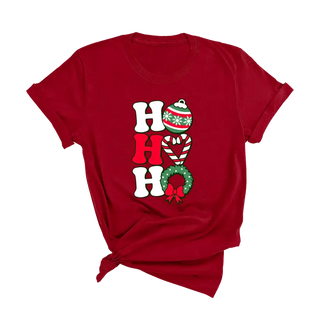 Red & Green Ho Ho Ho T Shirt Christmas Holiday Festive Winter Tee #HPTS-RDHO - Small / Garnet - Screen Printed T-Shirt