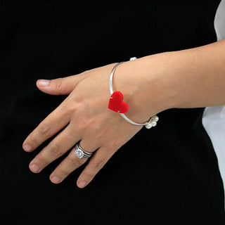 Red Heart and Pearls Bangle Bracelet #VLJB500-HEART - Bangle Bracelet