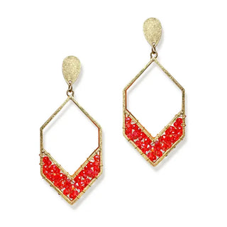 Ruby Collins Earrings Iridescent Beaded Red Statement Jewelry #VLJE1100-RED - Dangle Earrings