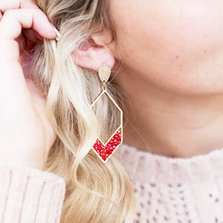 Ruby Collins Earrings Iridescent Beaded Red Statement Jewelry #VLJE1100-RED - Dangle Earrings