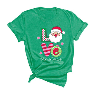 Santa Love T Shirt Christmas Holiday Graphic Festive Winter Tee #HPTS-HKGRNSM-LVSANT - T-Shirt (Graphic) - Women’s
