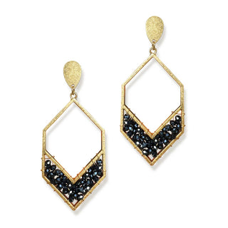 Sapphire Blue Collins Earrings Beaded Gold Statement Game Day Jewelry #VLJE1100-NY - Dangle Earrings