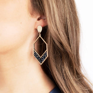 Sapphire Blue Collins Earrings Beaded Gold Statement Game Day Jewelry #VLJE1100-NY - Dangle Earrings