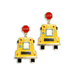 School Bus Earrings Teacher Back to School Statement Jewelry Gift #VLJE3361-BUS - Dangle Earrings
