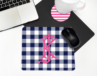Personalized Navy Check Desk Set