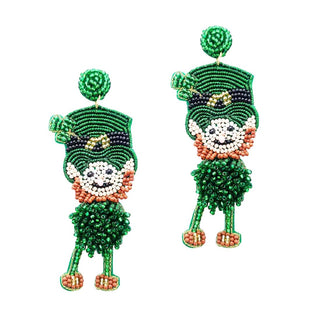 Shake Your Shamrock Earrings Beaded St Patricks Day Irish Jewelry #VLJE0536-LEP - Dangle Earrings
