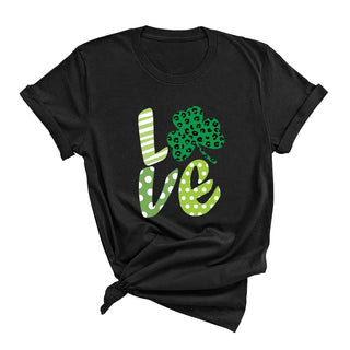 Shamrock Love T Shirt Lucky St Patricks Day Clover Graphic Tee #HPTS-BLK-LVSHAM23 - T-Shirt (Graphic) - Women’s