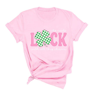 Shamrock Luck T Shirt Lucky Clover St Patrick’s Day Graphic Tee #CHKSHAM - T-Shirt (Graphic) - Women’s