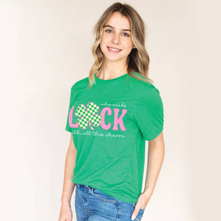 Shamrock Luck T Shirt Lucky Clover St Patrick’s Day Graphic Tee #CHKSHAM - T-Shirt (Graphic) - Women’s