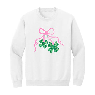 Shamrocks Bows Sweatshirt Cute St Patricks Day Lucky Pullover #HPSW-SHAMB - White / Small - Graphic Sweatshirt - Women’s