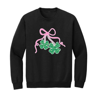 Shamrocks Bows Sweatshirt Cute St Patricks Day Lucky Pullover #HPSW-SHAMB - Black / Small - Graphic Sweatshirt - Women’s
