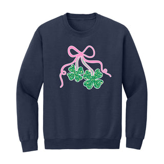 Shamrocks Bows Sweatshirt Cute St Patricks Day Lucky Pullover #HPSW-SHAMB - Navy / Small - Graphic Sweatshirt - Women’s