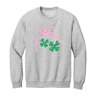 Shamrocks Bows Sweatshirt Cute St Patricks Day Lucky Pullover #HPSW-SHAMB - Ash Grey / Small - Graphic Sweatshirt