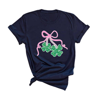 Shamrocks Bows T Shirt Lucky St Patricks Day Graphic Tee #HPTS-SHAMB - T-Shirt (Graphic) - Women’s