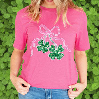 Shamrocks Bows T Shirt Lucky St Patricks Day Graphic Tee #HPTS-SHAMB - T-Shirt (Graphic) - Women’s