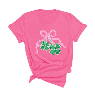 Shamrocks Bows T Shirt Lucky St Patricks Day Graphic Tee #HPTS-SHAMB - T-Shirt (Graphic) - Women’s