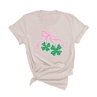 Shamrocks Bows T Shirt Lucky St Patricks Day Graphic Tee #HPTS-SHAMB - T-Shirt (Graphic) - Women’s