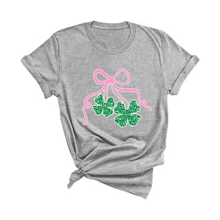 Shamrocks Bows T Shirt Lucky St Patricks Day Graphic Tee #HPTS-SHAMB - T-Shirt (Graphic) - Women’s