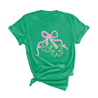Shamrocks Bows T Shirt Lucky St Patricks Day Graphic Tee #HPTS-SHAMB - T-Shirt (Graphic) - Women’s