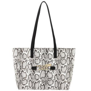Snakeskin Abbey Purse Shoulder Handbag Everyday Tote with Snap off Acrylic Panel #MG700-SNAKE - LAKE (gold) - Tote Bag