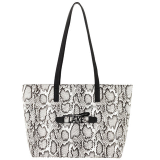 Snakeskin Abbey Purse Shoulder Handbag Everyday Tote with Snap off Acrylic Panel #MG700-SNAKE - LAKE (black) - Tote Bag