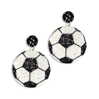 Soccer Junkie Earrings White Glitter Game Day Sports Jewelry Gift #VLJE321-SOC - Dangle Earrings
