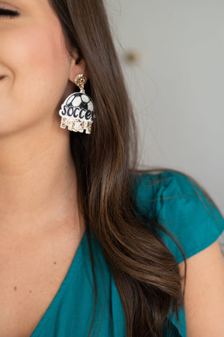 Soccer Mom Earrings Glitter Game Day Sports Team Spirit Jewelry Gift #VLJE322-SOCCMOM - Dangle Earrings