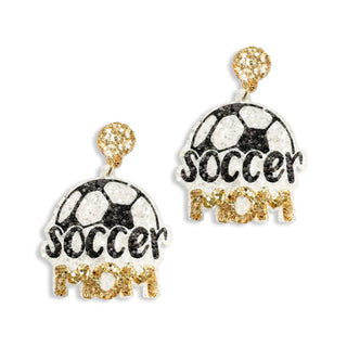 Soccer Mom Earrings Glitter Game Day Sports Team Spirit Jewelry Gift #VLJE322-SOCCMOM - Dangle Earrings