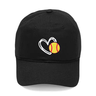 Softball Heart Embroidered Baseball Cap Sports Gift for Women Moms #M190VL-AQ-HRTSB - Black - Baseball Cap - Women’s
