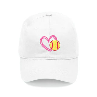 Softball Heart Embroidered Baseball Cap Sports Gift for Women Moms #M190VL-AQ-HRTSB - White - Baseball Cap - Women’s