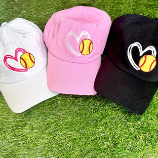Softball Heart Embroidered Baseball Cap Sports Gift for Women Moms #M190VL-AQ-HRTSB - Baseball Cap - Women’s