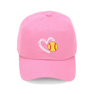 Softball Heart Embroidered Baseball Cap Sports Gift for Women Moms #M190VL-AQ-HRTSB - Light Pink - Baseball Cap