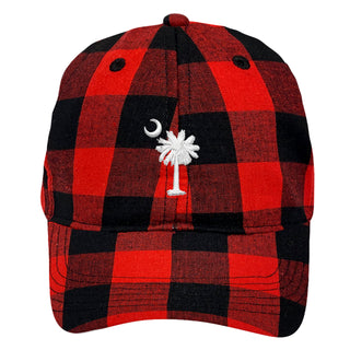 South Carolina Palmetto Moon Embroidered Tree Hat for Coastal American Pride #M190VL-PMOON - Red Check - Baseball Cap