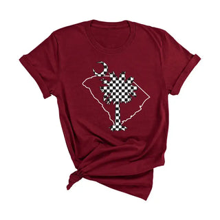 South Carolina Palmetto T Shirt Checkered State Pride Graphic Tee #CHKPLM - Garnet / Large - T-Shirt (Graphic) - Women’s