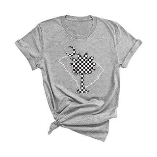 South Carolina Palmetto T Shirt Checkered State Pride Graphic Tee #CHKPLM - Light Grey / Large - T-Shirt (Graphic)